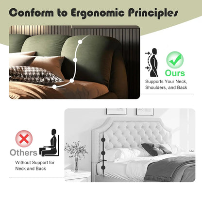 King Size Luxury Upholstered Cloud Bed Frame – Solid Wood Modern Platform Bed with Oversized Padded Backrest &, Customized