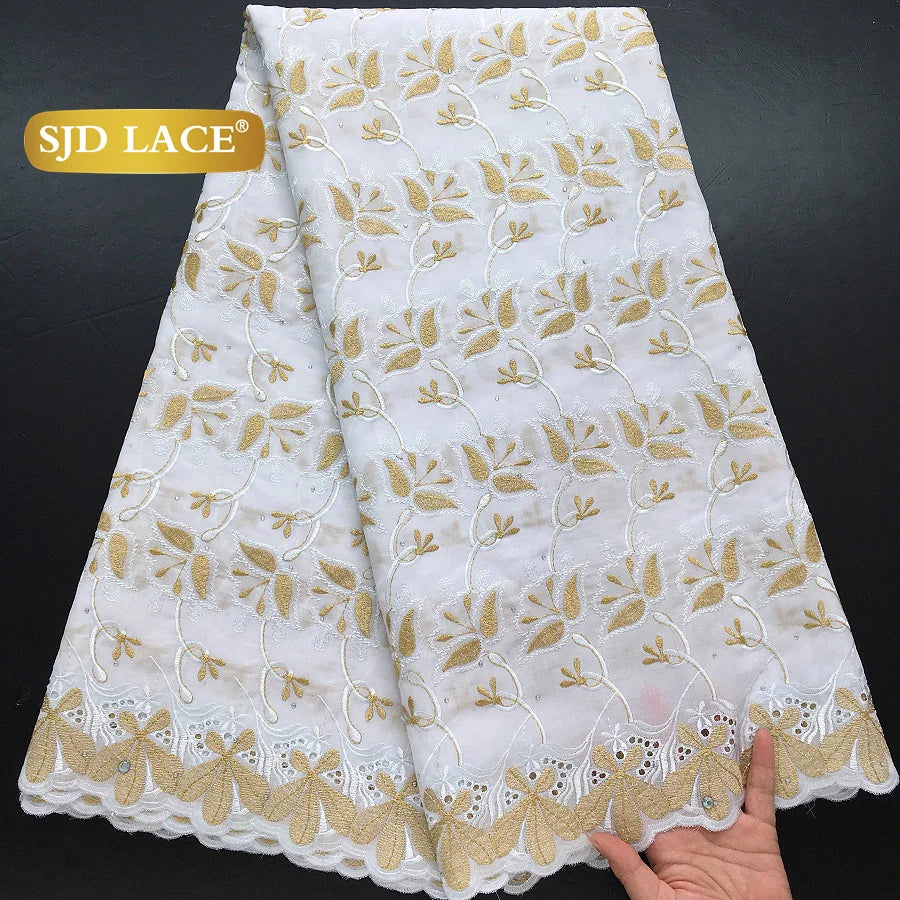 SJD LACE African Nigerian Cotton Lace Fabrics 5Yards 2025 High Quality Embroidery Swiss Voile Lace for Women Party Dresses 4370