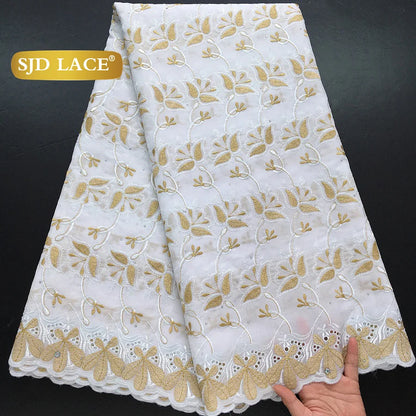 SJD LACE African Nigerian Cotton Lace Fabrics 5Yards 2025 High Quality Embroidery Swiss Voile Lace for Women Party Dresses 4370