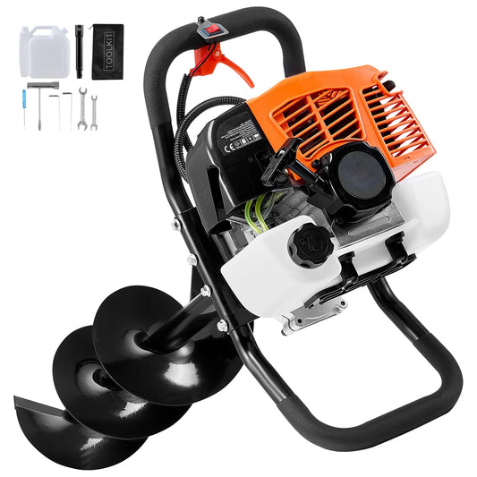 SucceBuy Post Hole Digger Gas Powered 63CC 2400W Auger Gas Auger with 8” Auger Drill Action Post Fence Hole Digger for Farmland