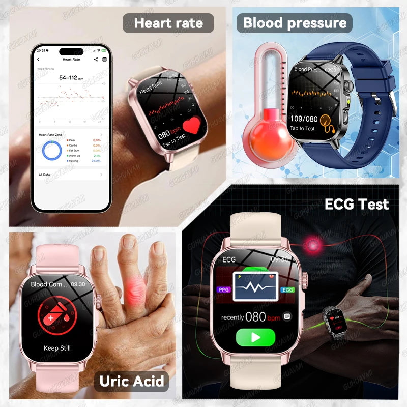 2026 New AI Health Diagnosis Smart Watch Body Analysis Uric Acid Blood lipids ECG+PPG Blood pressure call Smart watch Men Women