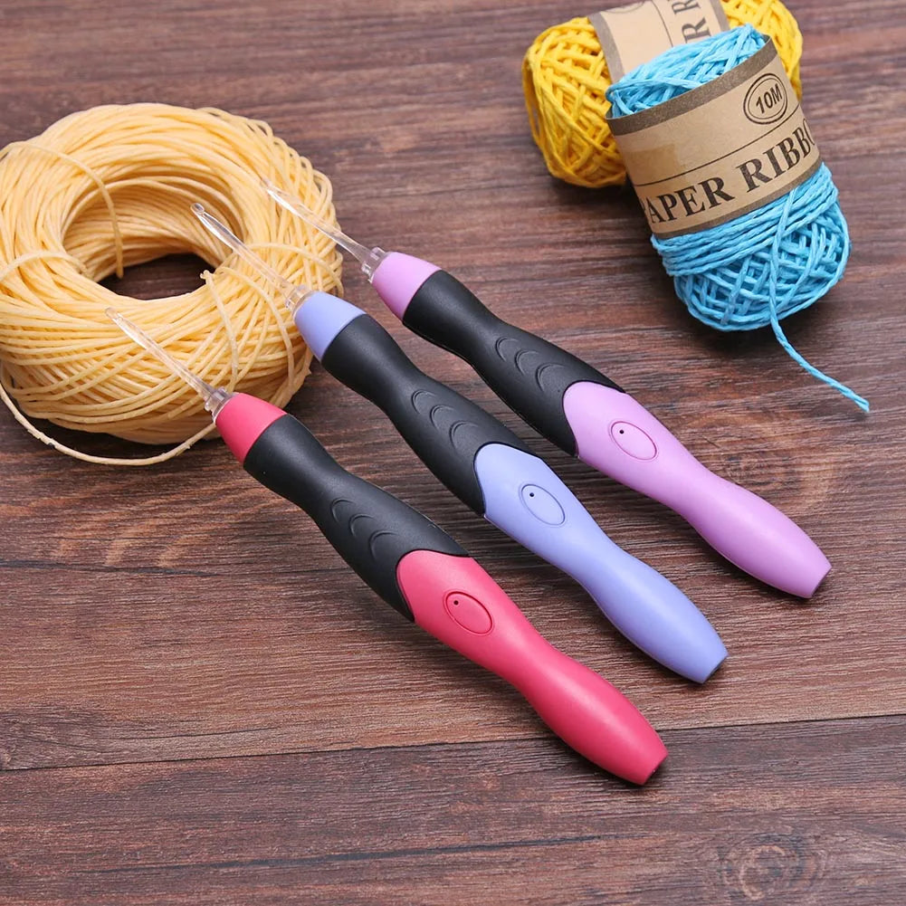 9 in 1 Light Up Crochet Hook Set USB Rechargeable Ergonomic Crochet Hooks LED Luminous Knitting Hook Tools With Case Sewing Tool