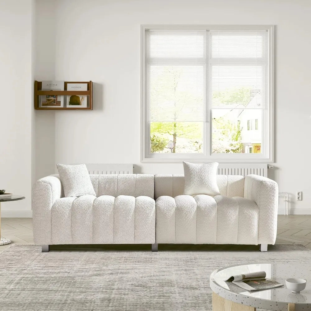 87.4'' Modern 3-Seater Sofa Bubble Couch | Premium Teddy Velvet Deep Seat Sofa | Fluffy Loveseat Sofa for Cozy,Customized
