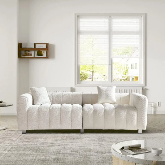 87.4'' Modern 3-Seater Sofa Bubble Couch | Premium Teddy Velvet Deep Seat Sofa | Fluffy Loveseat Sofa for Cozy,Customized