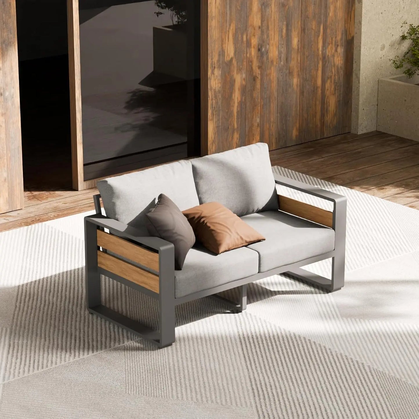 Aluminum Outdoor Patio Furniture - 2 Pcs Armchair, All-Weather Metal Modern Outside Furniture with Washable Thick Cushion