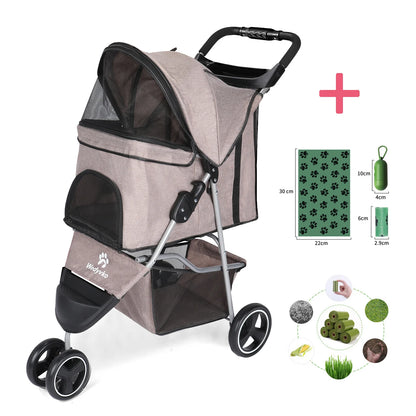 carreola para mascotas perro 3 Wheel Foldable Cat Dog Stroller with Storage Basket, Handle 360° Pet Dog Stroller
