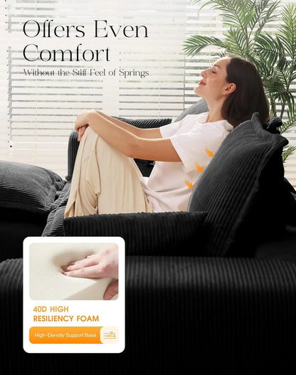 107" Boneless Comfortable Couch with Chaise, U Shaped Modular Sectional Couches for Living Room, Black Corduroy, Customized