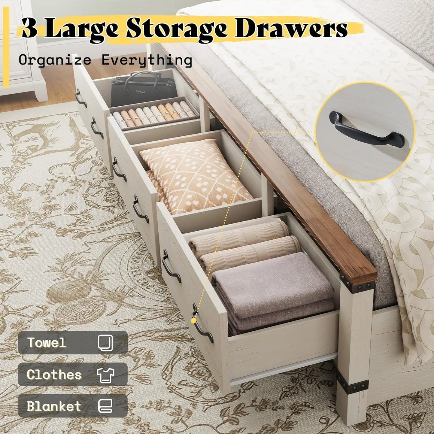 Farmhouse King Size Bed Frame with 54" Tall Geometric Headboard & Footboard, Rustic Wood Platform Bed Frame, Customized