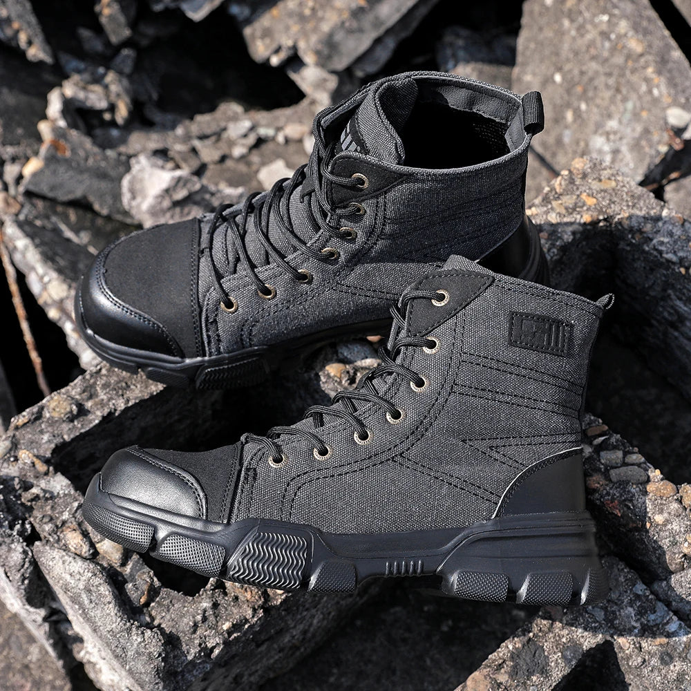 Canvas Light Breathable Work Steel Toe Shoes Men Safety Shoes Puncture-Proof Work Indestructible Footwear Security Boots