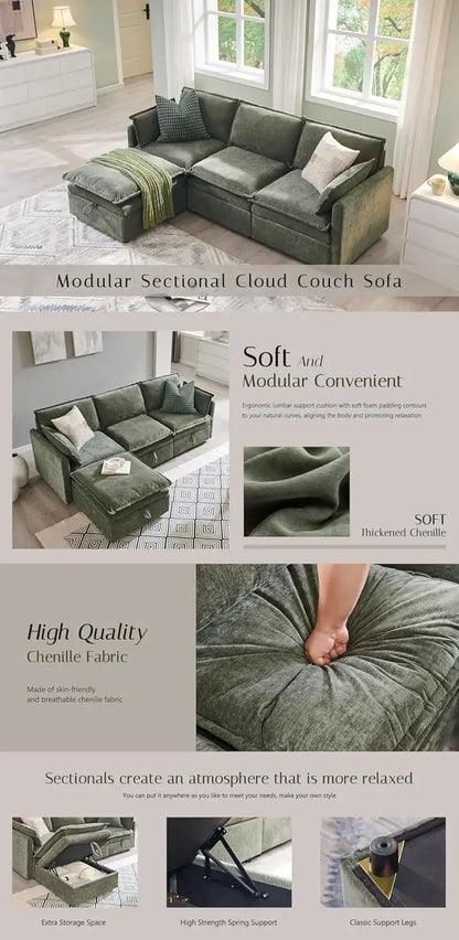 112.6" Sectional Couches for Living Room, Cloud Couch Sectional with Large Storage, U-Shape Modular Sectional Sofa, Customized