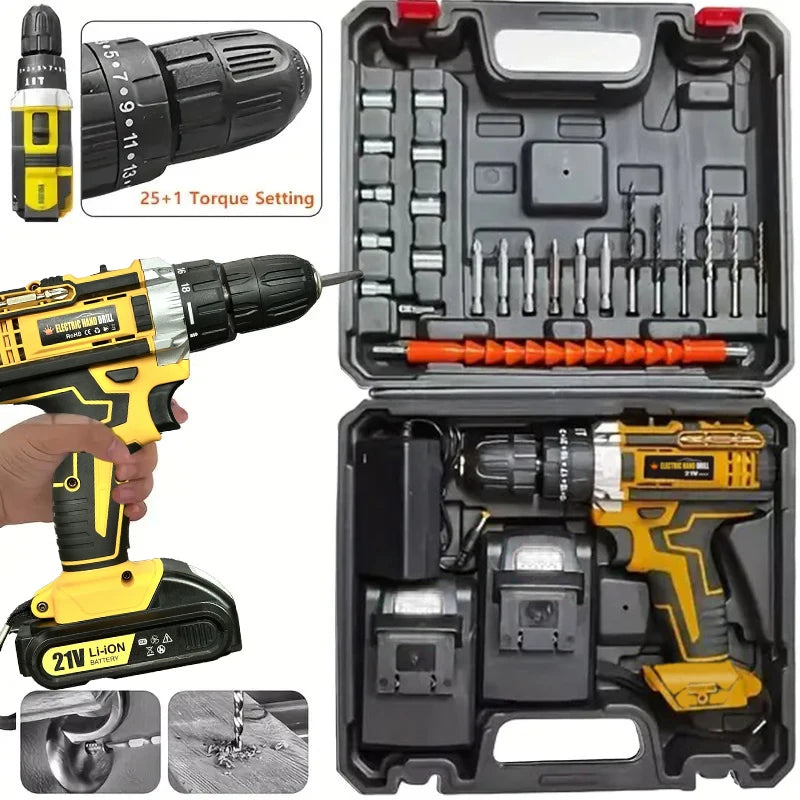 Rechargeable Electric Hand Drill, Pistol Drill, Electric Screwdriver, Household Impact Hand Drill Tool,Use MT Battery