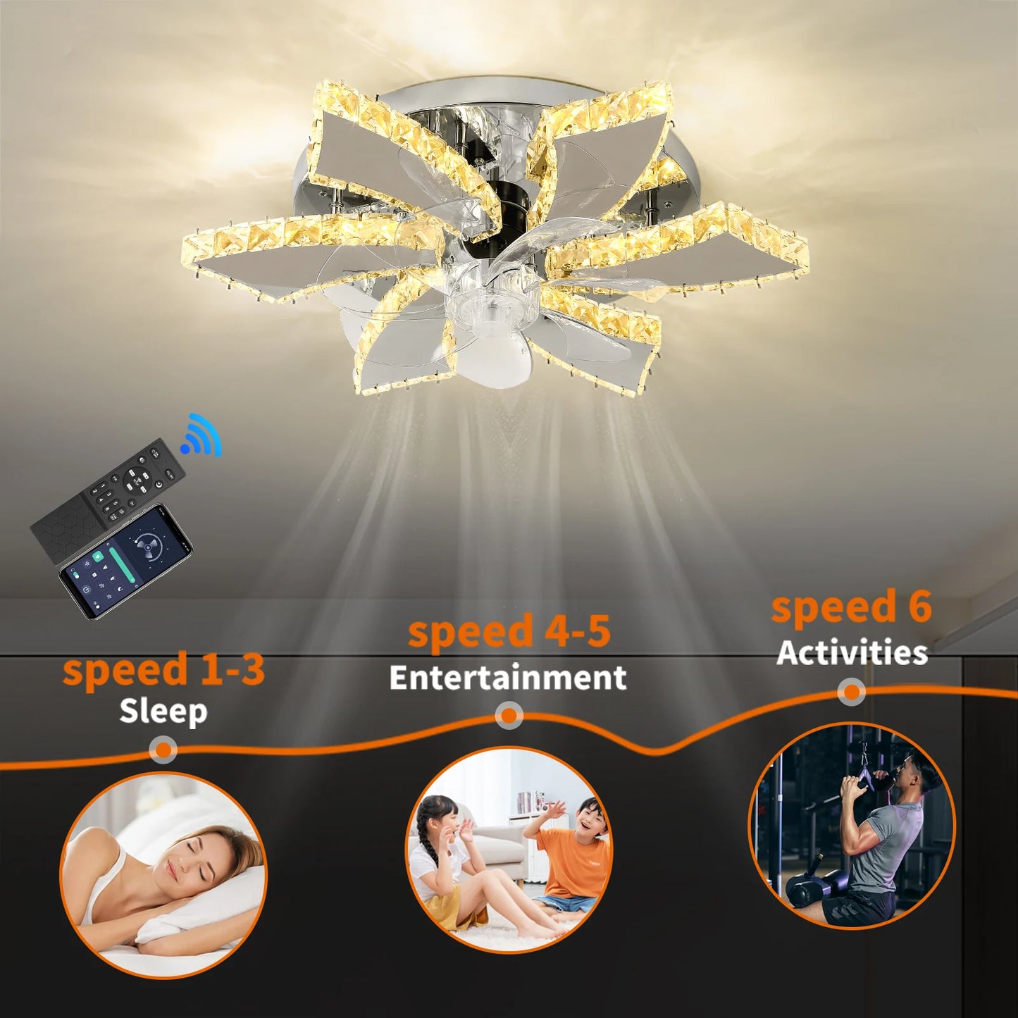 VETRULUS Modern Ceiling Fan Light Led Fan Lamp Smart APP RC Luxury Crystal Chandelier Home Decor Appliance Fixture Living Dining