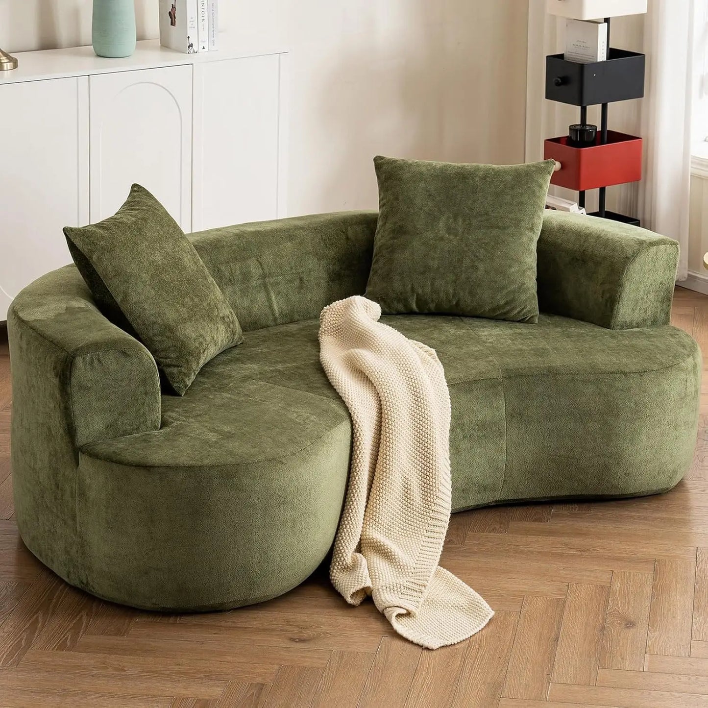 80“ Curved Loveseat for Small Spaces, White Curved Couches for Living room, Compression Sofa in a Box with 2 Pillows,