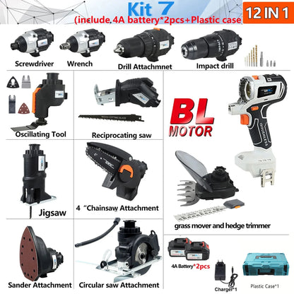 18V Brushless  2/5/10/12-in-1 Multi tool Chainsaw Drill reciprocating/circular saw oscillating tool combo