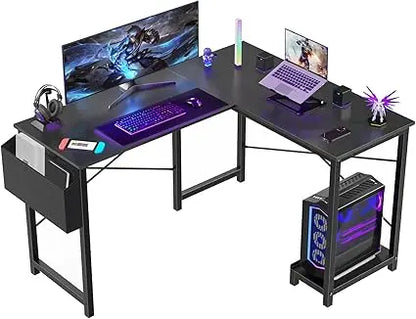 Corner Computer Desk - L-Shaped Gaming and Home Office Desk with CPU Stand and Side Storage