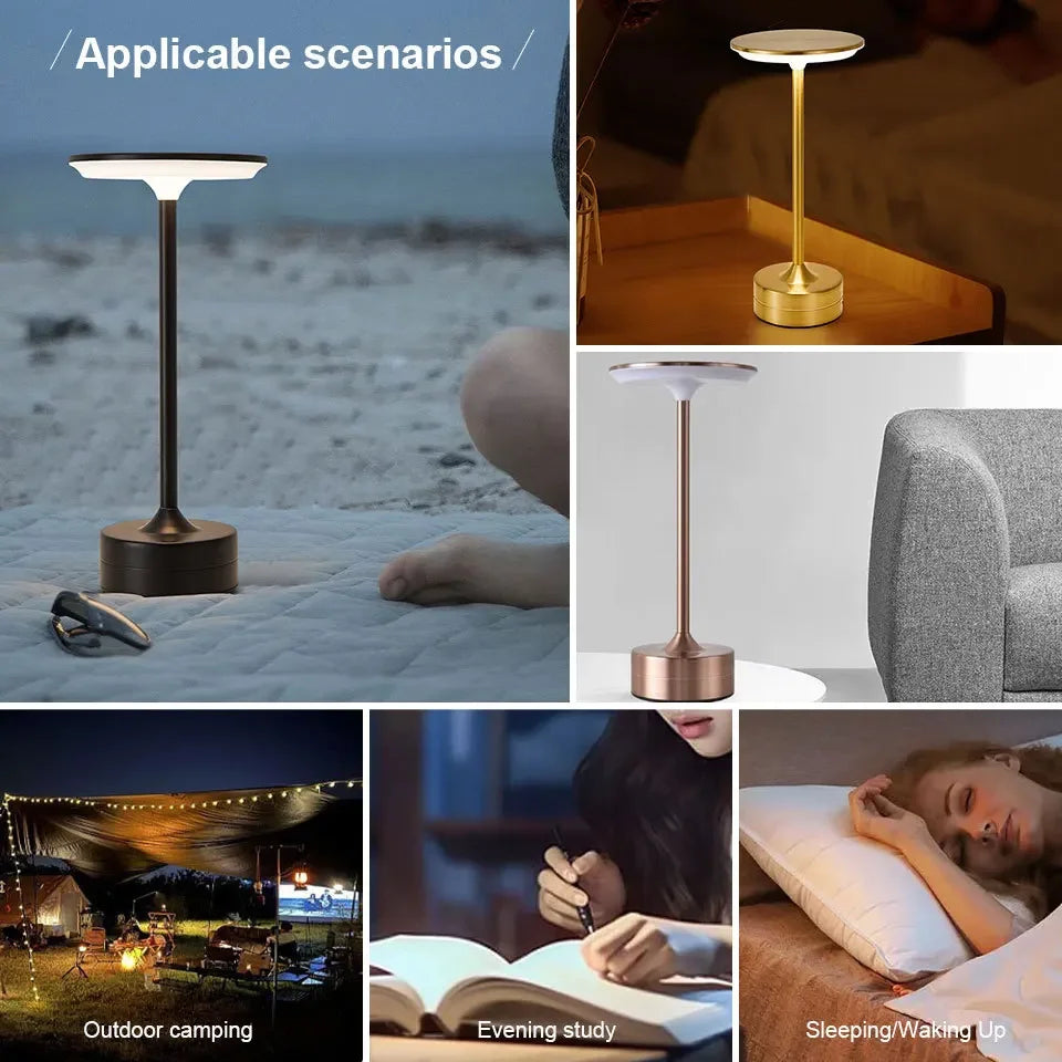 Vintage Metal LED Desk Lamp Touch Control Adjustable Brightness Rechargeable Portable Office Bedroom Living Room Bar Ambient