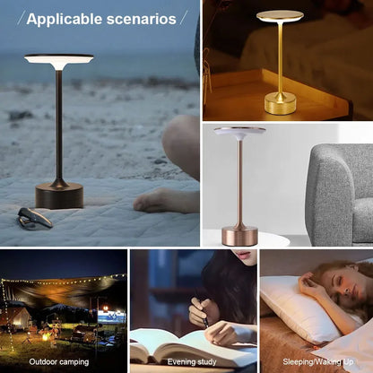 Vintage Metal LED Desk Lamp Touch Control Adjustable Brightness Rechargeable Portable Office Bedroom Living Room Bar Ambient