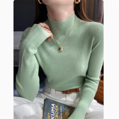 2025 Women's New Slim Long Sleeve Base Pullover Knitted Solid Color Turtleneck Sweater Versatile Autumn Winter Warm Tops