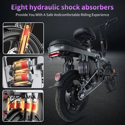 EOEOTWO F12 Foldable Electric Bike for Adults,14'' Commuter E Bike,600W Peak,22-25mph,32Miles Range,48V Removable Battery,Bikes