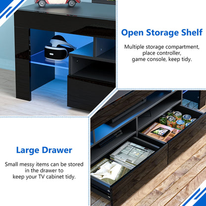 71IN LED TV Stand for 75/70/65 inch TV Modern Black Stand for Living Room with Storage Drawers High Gloss TV Cabinet