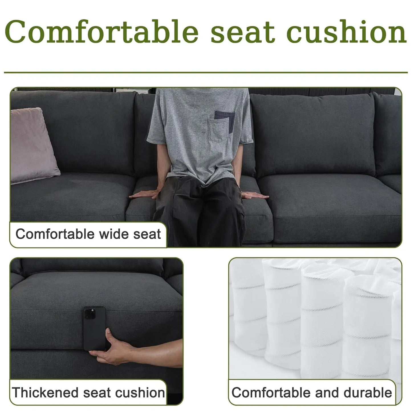 150.4" Large Sectional Couches for Living Room, 6 Seater L Shaped Modular Sectional Sofa with Storage Ottoman &, Customized