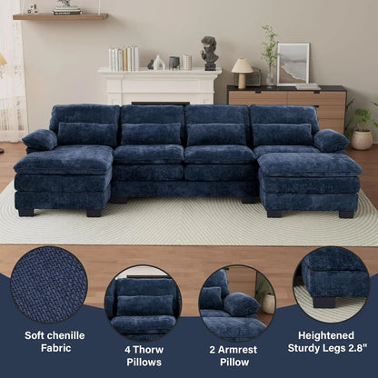 114" U Shape Sectional Cloud Couch with Ottoman,Fluffy Sectional Couches for Living Room,4 Seater Modular, Customized