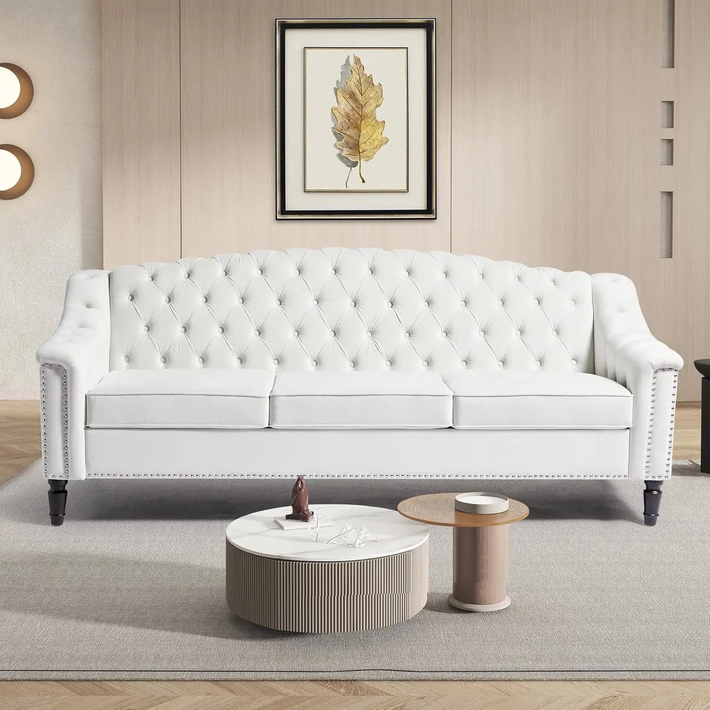 Mid-Century Modern Leather Couch, 80" Large Upholstered Sofa with High Back, Chesterfield Sofa Sleeper Settee , Customized