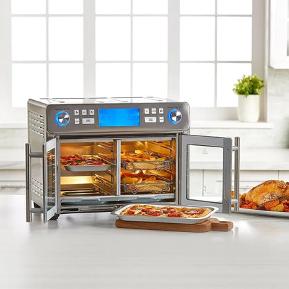 360 Air Fryer Oven Combo with French Door, 25 QT Extra Large Family Size Meals to Cook Two Foods