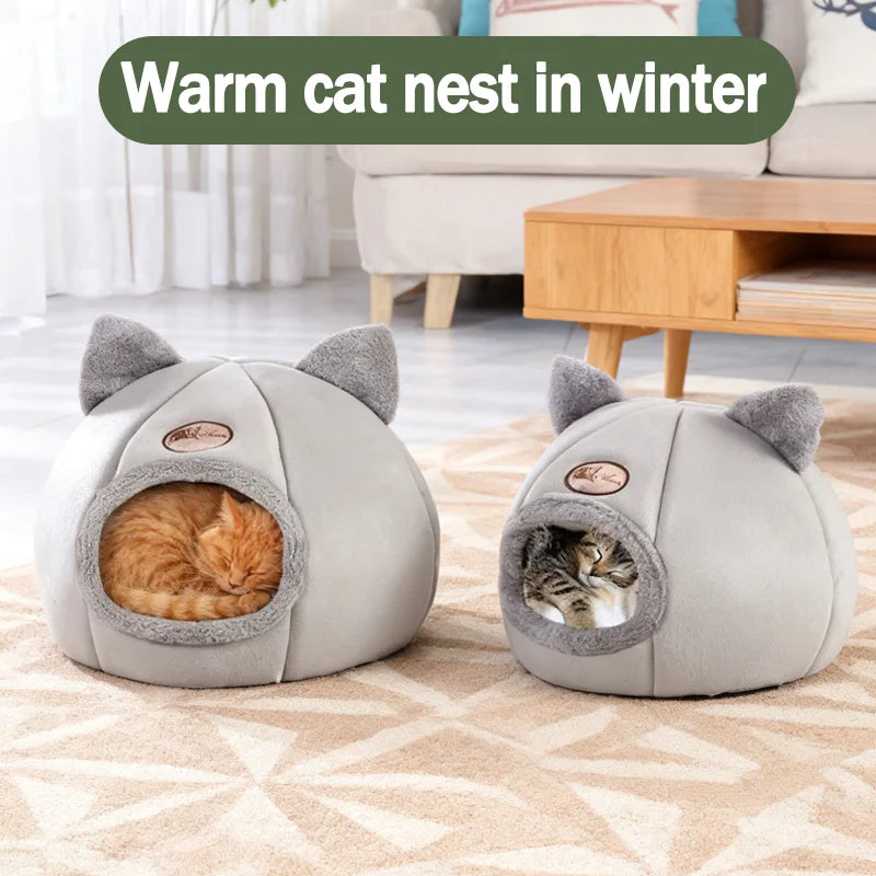 Warm Cat Nest In Winter Warm Deep Sleep Soft Material Cat Nest Bottom Waterproof Convenient For Mobile Pet House Half Enclosure