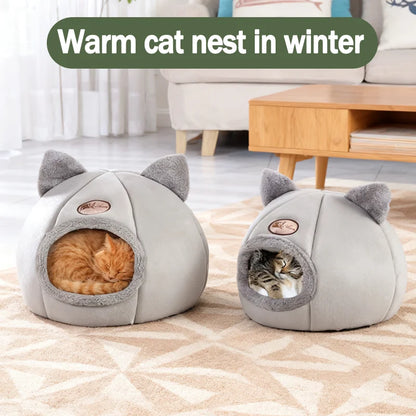 Warm Cat Nest In Winter Warm Deep Sleep Soft Material Cat Nest Bottom Waterproof Convenient For Mobile Pet House Half Enclosure