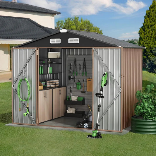 8x6 FT Outdoor Metal Storage Shed, 7.3x5.3 FT Base Durable Garden Shed with Updated Frame Structure for Backyard, Patio