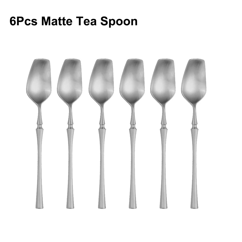6/16/24Pcs Sliver Tableware Stainless Steel 304 Cutlery Matte Dinner Set Western Fork Spoon Mirror Flatware Dishwasher Safe