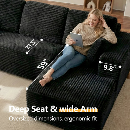 Oversized L Shaped Couch With Chaise, Minimalist Compressed Boneless Couch No Assembly Required, Modular Cloud Sectional Sofa Fo