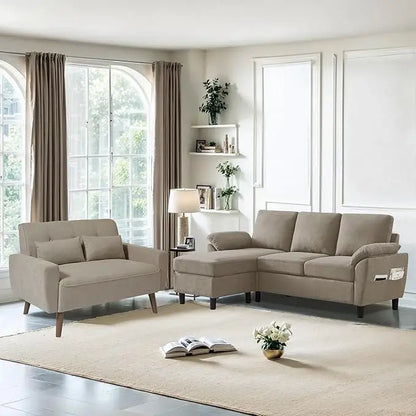 79" Convertible Sectional Sofa Sets, Modern L Shaped 3-Seat Couches with Reversible Chaise and Loveseat Sets for Living Room