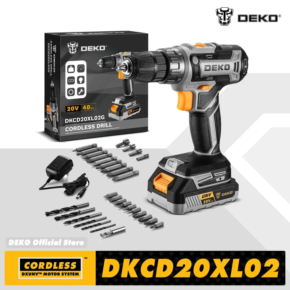 DEKO Cordless Drill 20V Electric Power Drill Set Drills Cordless with Battery and Charger Drill Driver Power Drill Cordless