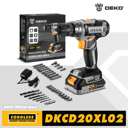 DEKO Cordless Drill 20V Electric Power Drill Set Drills Cordless with Battery and Charger Drill Driver Power Drill Cordless