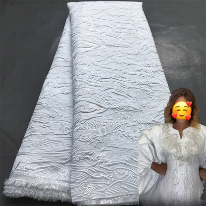 White Luxury African Jacqurad Lace Fabric 2025 Newest Nigerian Brocade Lace Fabric for Evening Prom Luxury Women Dresses Sewing