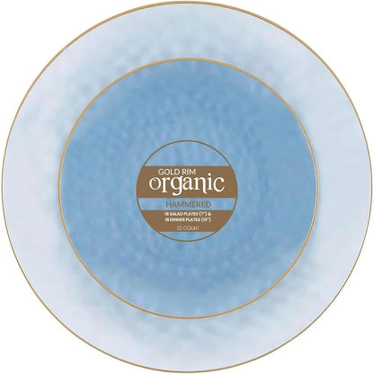 Organic Hammered Dusty Blue Disposable Plates 32 Count 7 Inch 10 Inch Combo Elegant Tableware Party Supplies Eco-Friendly