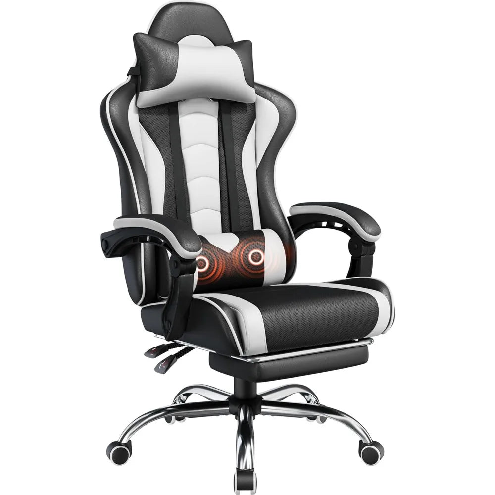Ergonomic Gaming Chair with Swivel Seat&Headrest, Adjustable Video Game Chair with Massage Lumbar Support and Footrest Height