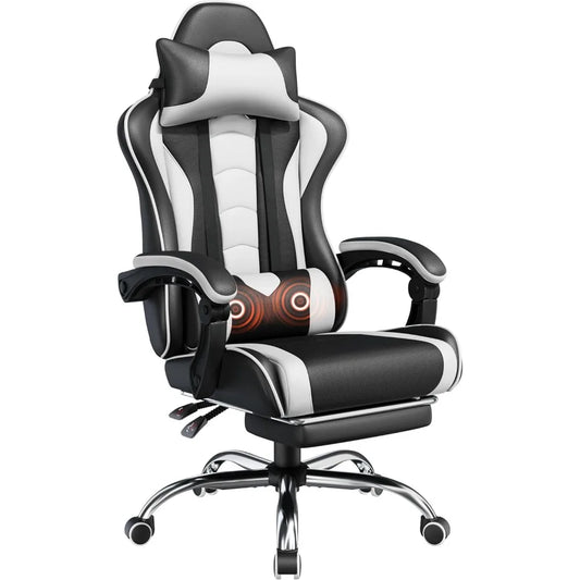 Ergonomic Gaming Chair with Swivel Seat&Headrest, Adjustable Video Game Chair with Massage Lumbar Support and Footrest Height