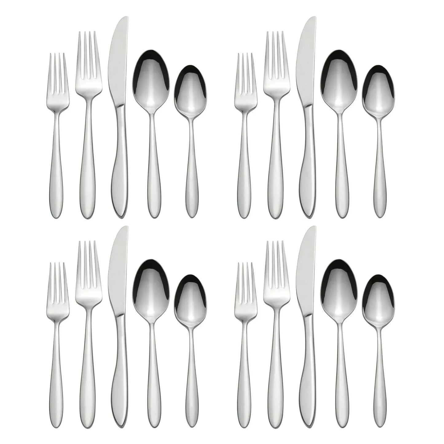 Modern Stainless Steel Silverware Set for 4, 20-Piece Dishwasher Safe Flatware with Wood Tray