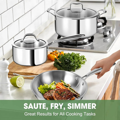 3 Ply Stainless Steel 11-Piece Cookware Set with Lids, Pots and Pans Kitchen Set, Non-Toxic, Induction, Oven, Dishwasher Safe, P
