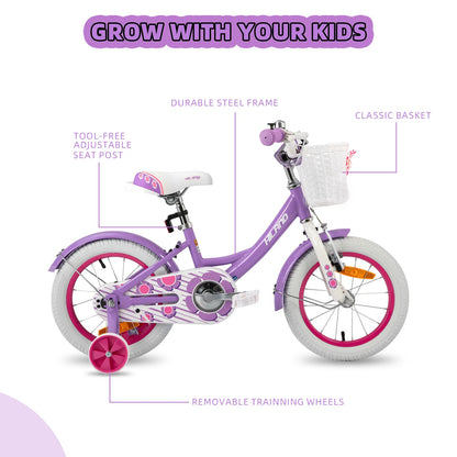 Hiland 12/14/16 Inch Children's Bicycle, 3-7 Years Girls Bicycle with Basket Stabilisers, Various Colours