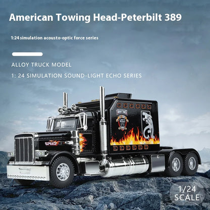 1:24 Peterbilt 389 alloy car model, with lighting and simulated sound effects,Toy Trucks for Boys gift