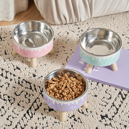 An ice cream pet bowl Colorful feeding and water cat bowl Fashion cartoon design dog bowl Pet high-legged neck bowl