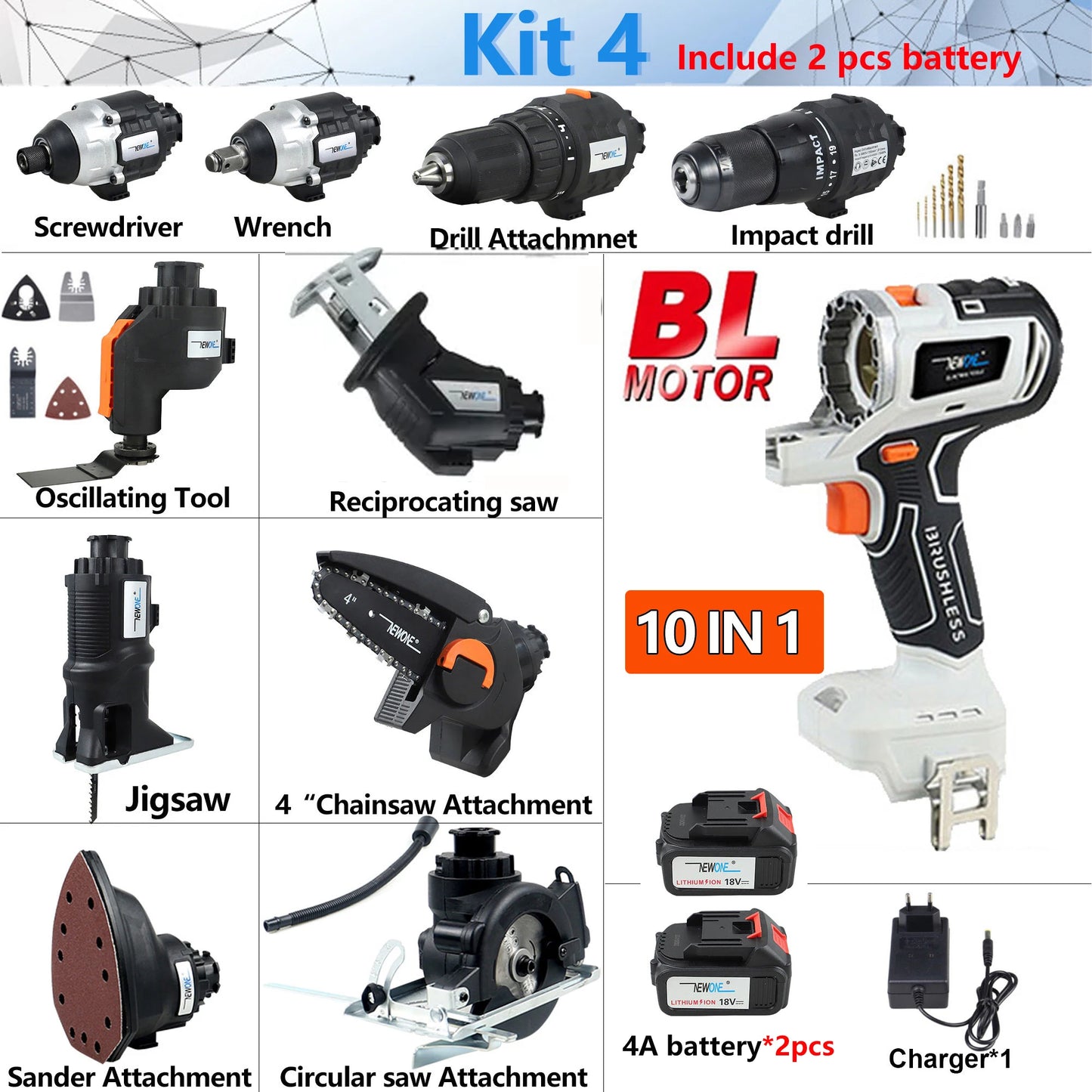 18V Brushless  2/5/10/12-in-1 Multi tool Chainsaw Drill reciprocating/circular saw oscillating tool combo