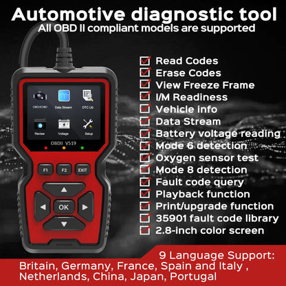 OBD2 Scanner Live Data Professional Mechanic OBDII Diagnostic Code Reader Tool for Check Engine Light V519