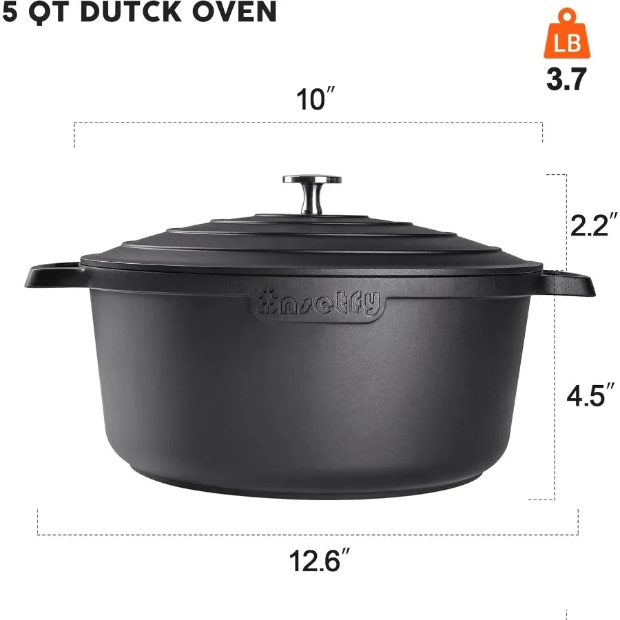 Nonstick Dutch Oven Pot with Lid5 QT Cast Aluminum Oven Pot with Two Handles Lightweight for Bread Baking Braising and Roasting