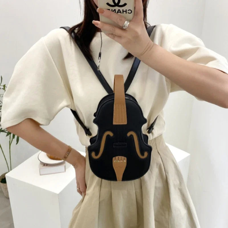 Creative Violin Female Crossbody Bag PU Leather Small Backpacks for Women Luxury Design Thread Ladies Fashion Shoulder Bag