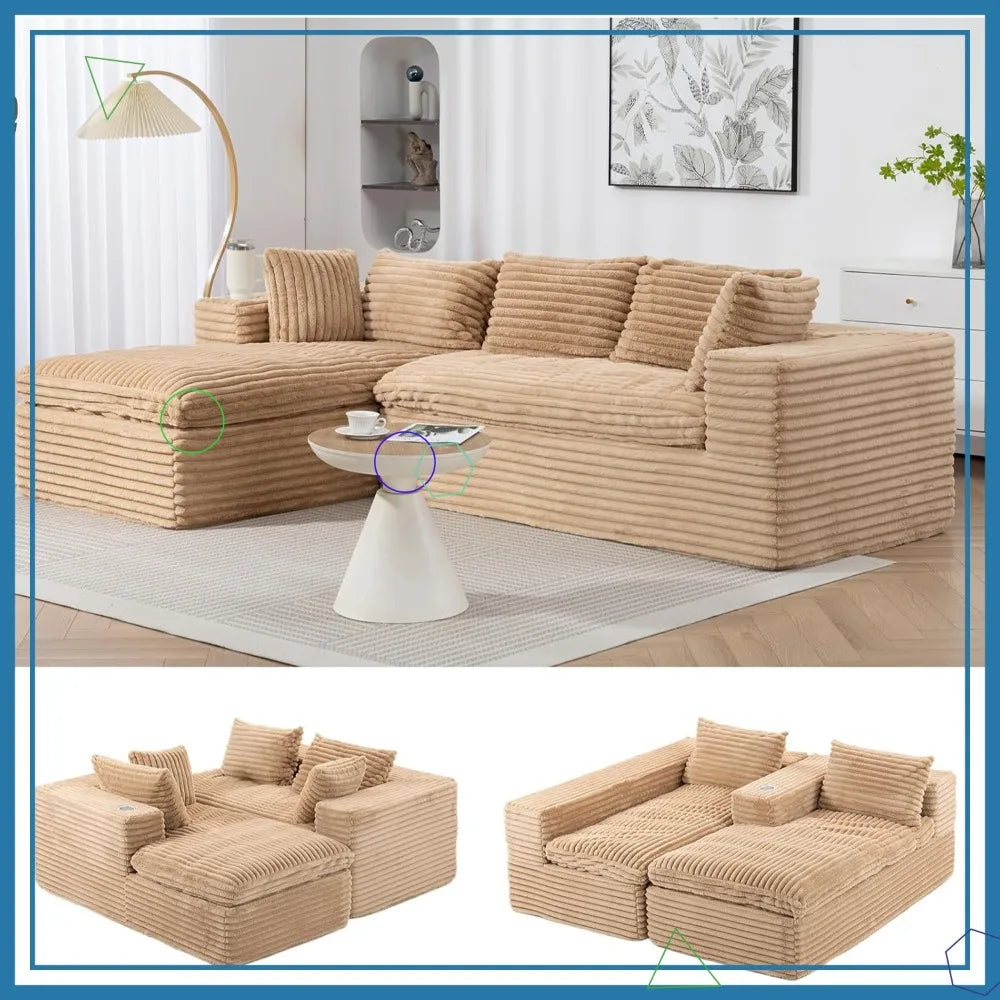 Cloud Modular Sectional Sofa L-Shape Chaise No Assembly, Comfy Boneless Couch for Living Room, Soft Plush 107 in